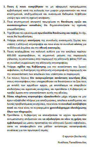 Στα πρόθυρα κατάρρευσης η ελληνική κτηνοτροφία - Κοινοβουλευτική παρέμβαση Νίκου Παπαδόπουλου. Oικονομικό πλήγμα άνω των 500 εκατ. ευρώ από την διαχείρισης της ευλογιάς 7 erotiseis