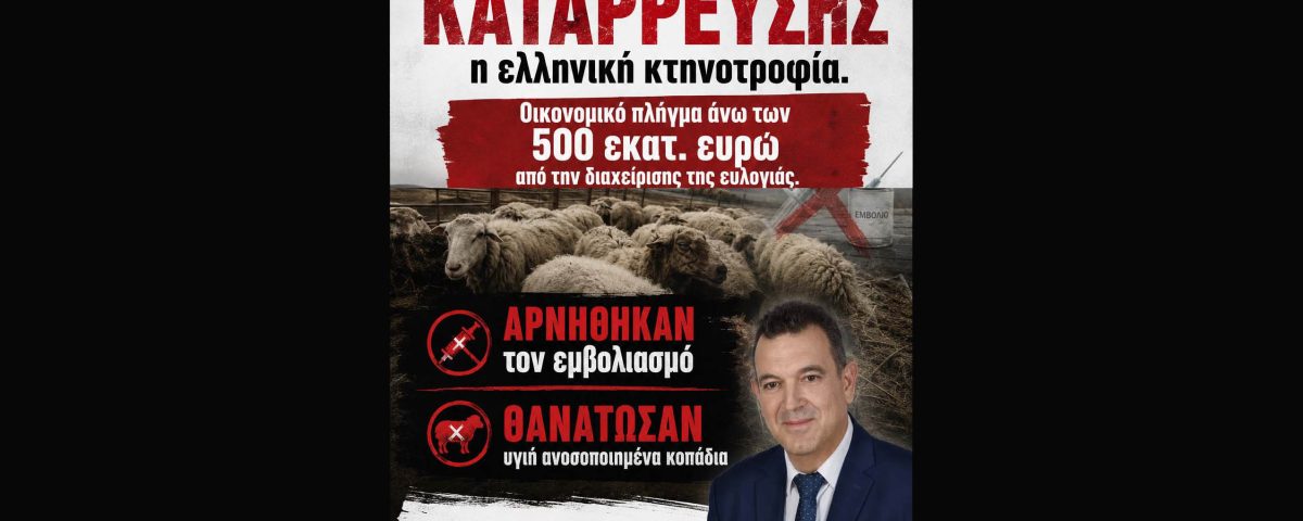 Στα πρόθυρα κατάρρευσης η ελληνική κτηνοτροφία - Κοινοβουλευτική παρέμβαση Νίκου Παπαδόπουλου. Oικονομικό πλήγμα άνω των 500 εκατ. ευρώ από την διαχείρισης της ευλογιάς 6 evlogia f horizontal